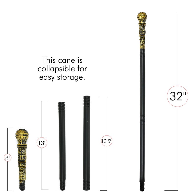 Skeleteen Antique Gold Walking Cane - Elegant Vintage Prop Stick Dress Pimp Canes Costume Accessories for All Ages - Image 3